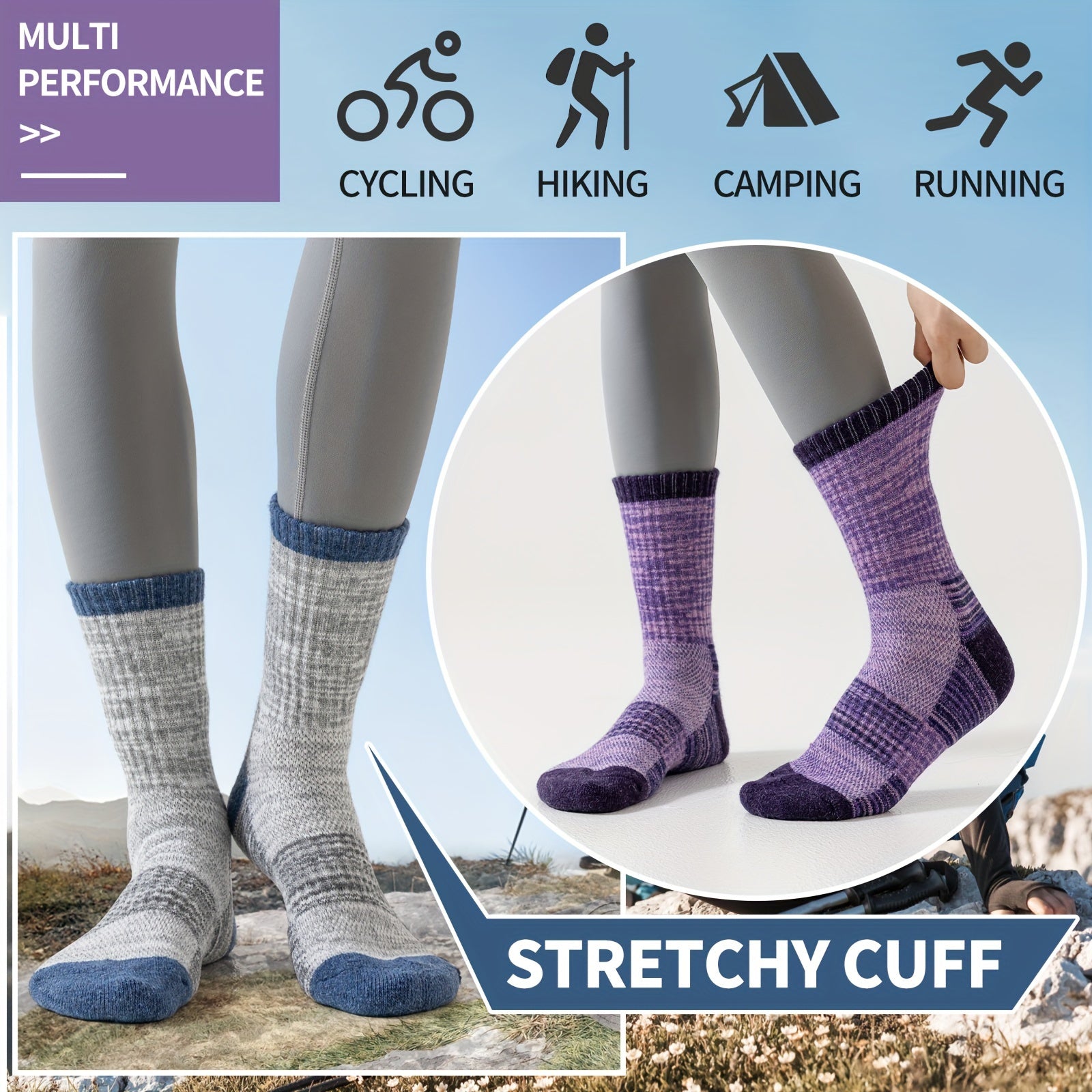 5 Pairs Merino Wool Hiking Socks For Women & Man Compression Support Sweat Absorbing Breathable Thick Cushion For Festival Gift Sock