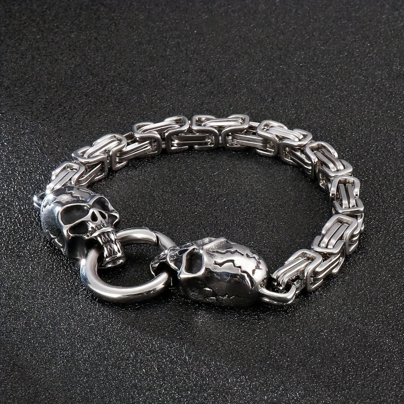 Stainless Steel Double Skull Bracelet, Fashion Personality Rock Trend Halloween Ornaments