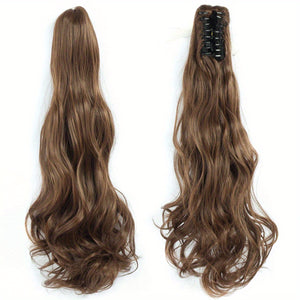 Long Wavy Ponytail Extensions - 22 Inch Claw Clip In Synthetic Hair Piece for Women and Girls - Add Volume and Style to Your Hair Hair Acces