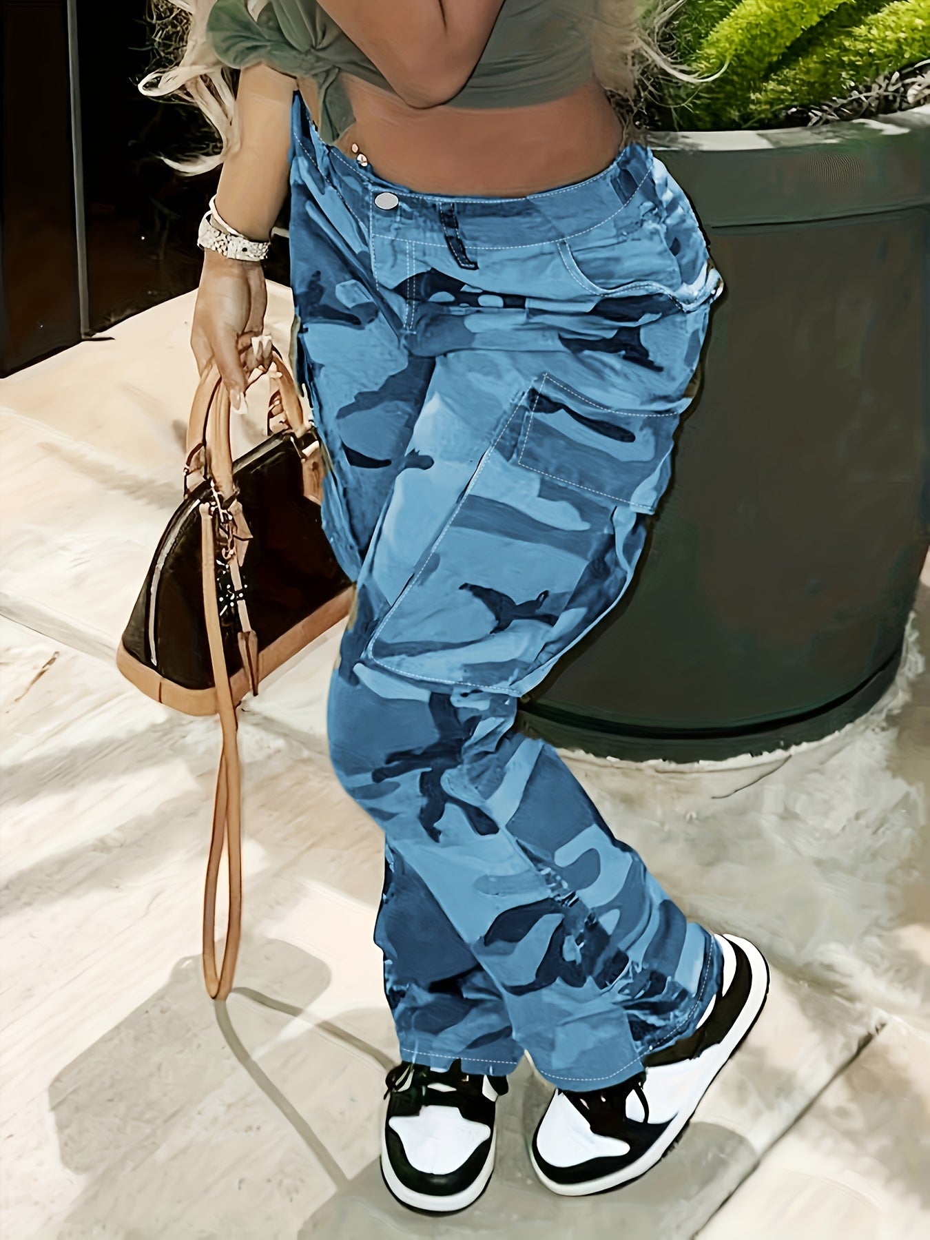 Trendy Camo Cargo Jeans - Comfortable Stretchy Denim with Side Pockets, Y2K Kpop Inspired, Versatile Wear for Women