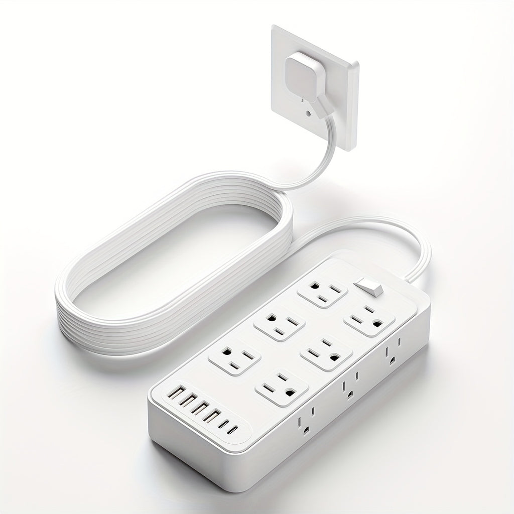 JaJaBor Smart Power Strip with Overload Protection, 12 AC Outlets & 4 USB Ports (2 Type C), Wall Mount or Desk Use, 59.06inch Extension Cable, US Plug 110V-130V, Ideal for Office, Home, and School