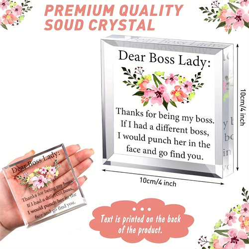 1pc, Boss Gifts Work Acrylic Boss Day Gifts For Women Gift For Female Boss Lady Desk Gifts Heart Shape Appreciation Gift Plaques Bosses Day Gifts For Boss's Paperweight