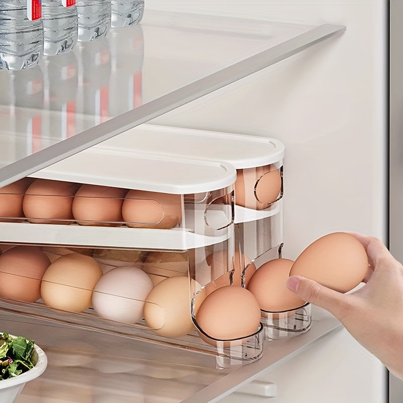 Double-Layer Rolling Egg Storage Box | Space-Saving Refrigerator Organizer for Fridge Side Door | Durable Polypropylene | Transparent, Stack