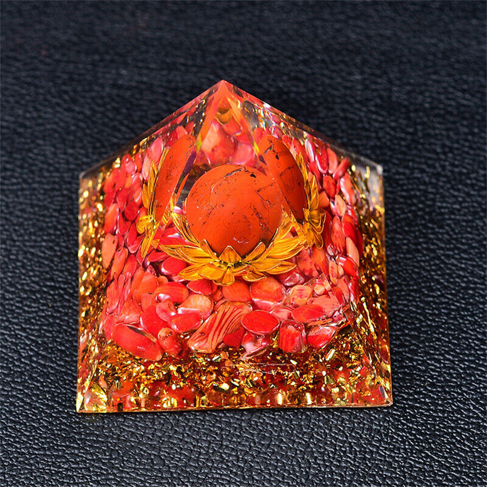 Red Jasper Sphere Lotus Orgone Pyramid EMF Protection Quartz Reiki Meditation