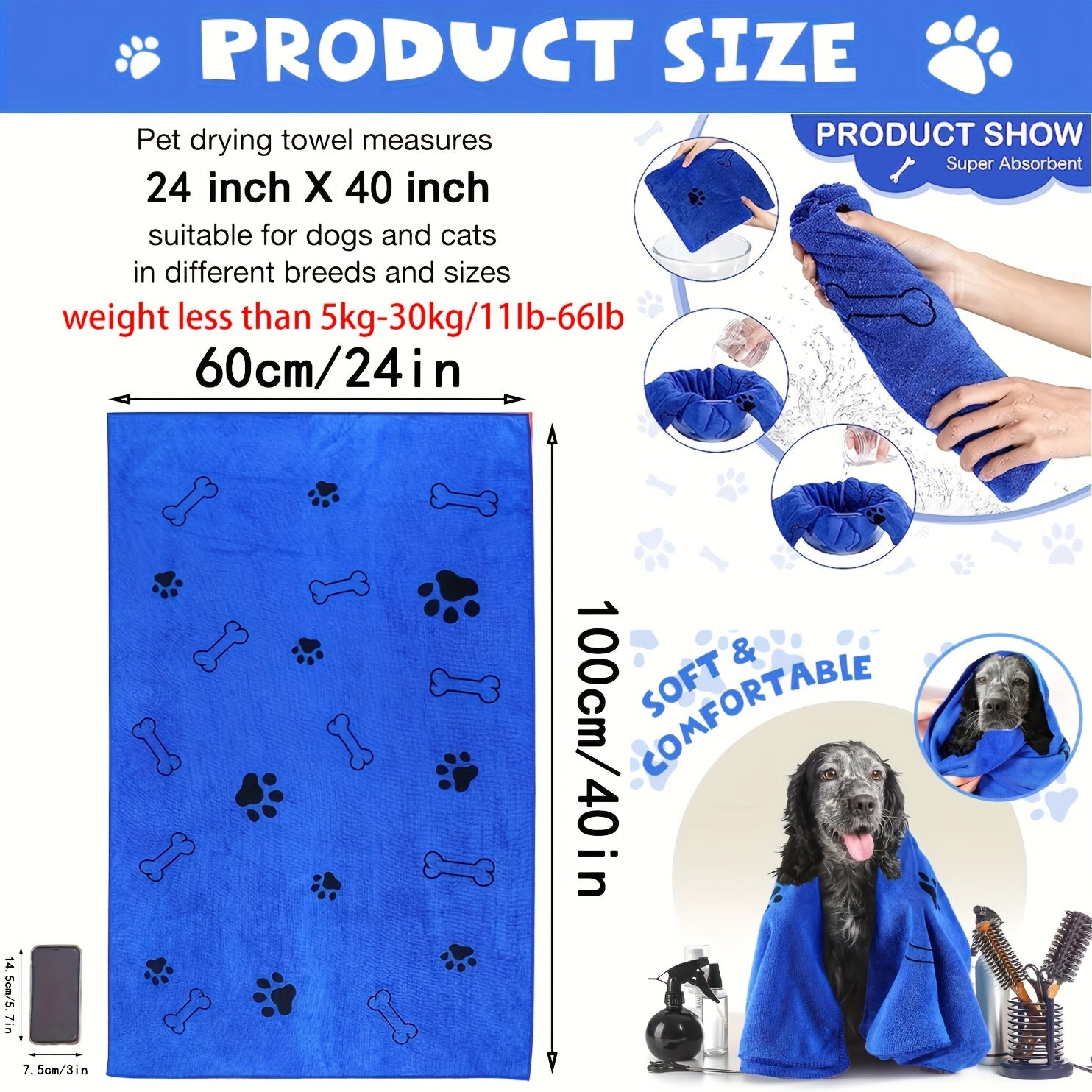 Dog Towel Drying Dog Cat Pet Towel, Puppy Microfiber Quick-drying Dog Claw Bath Towel Pet Bath Products Absorbent Medium Dog Pet Bath Towel