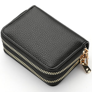 Women's Double-Zip Wallet: Spacious Faux Leather Organizer, Minimalist Style with Card Slots & Coin Pocket