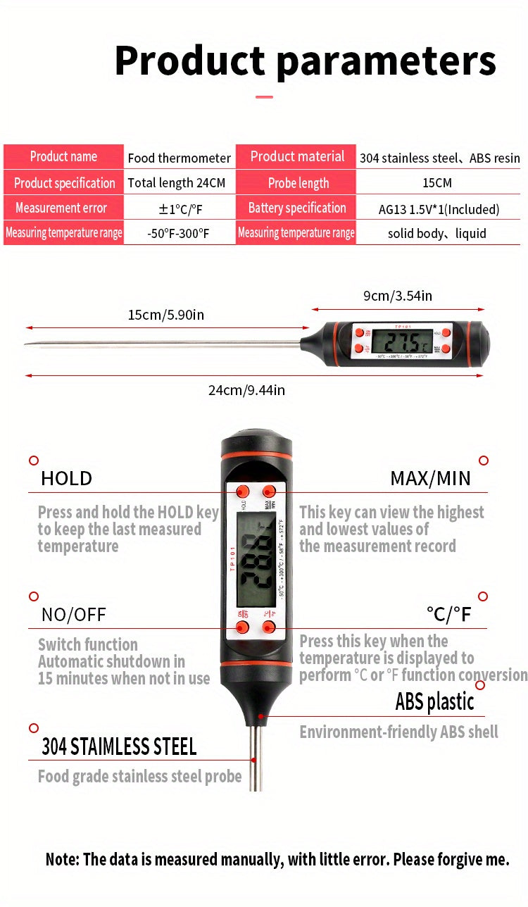 Kitchen Oil Thermometer BBQ Baking Temperature Measurement Electronic Food Thermometer Liquid Temperature Pen