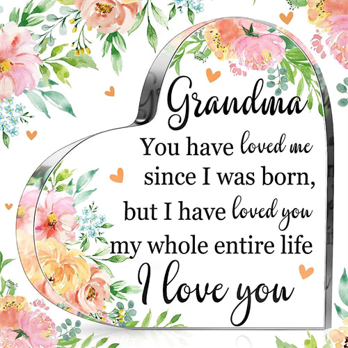 1pc, Grandma Birthday Gifts Grandma Gifts Acrylic Heart Grandma Sign From Granddaughter Grandson Loved Grandma Gifts For Grandparents Day (Watercolor Flower)