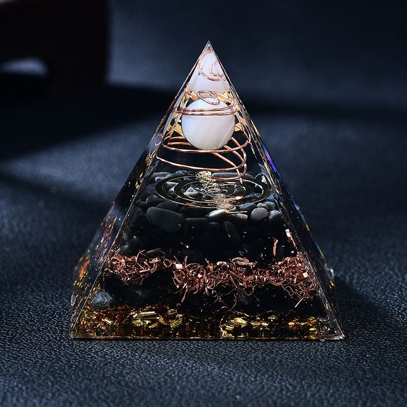 2.36‘’ Orgone Pyramid Chakra Healing EMF Protection Opal Sphere Orgonite Healing Meditation Hand Made DIY Gift Obsidian Base