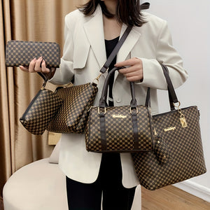 Elegant & Versatile 6-Piece PU Leather Bag Set: Tote, Boston, Clutch with Stylish Patterns, Secure Zip & Comfort Straps