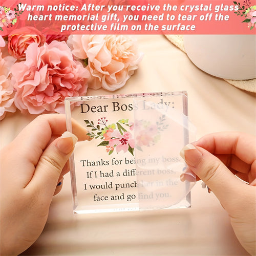 1pc, Boss Gifts Work Acrylic Boss Day Gifts For Women Gift For Female Boss Lady Desk Gifts Heart Shape Appreciation Gift Plaques Bosses Day Gifts For Boss's Paperweight