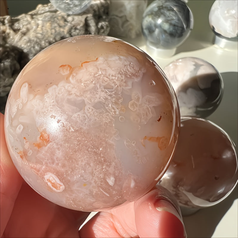 Natural Flower Agate Spheres,Cherry Agate Crystal Ball,Healing Crystal,Quartz Ball,Natural Polished Cherry Blossom Balls For Meditation&Home Decoration,Reiki Healing,Reiki Healing,Crystal Gifts,Christmas Decorations Thanksgiving Gifts