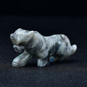 Gemstone Tiger Carving Figurine Room Decor Crystal Animal DIY Hand Made Design