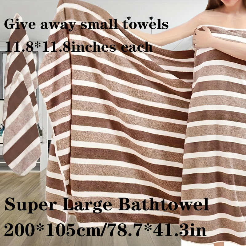 4pcs Set, Extra Large 41.34x78.74inch Star Striped Towel with 1pc, - Includes 3pcs 11.81*11.81inch Square Towels, Strong Absorbency Coral Fiber, Quick-Dry, Non-Shedding, Durable - Perfect for Home, Beach, Outdoor - Ideal Holiday Gift, Towel | Modern Towel