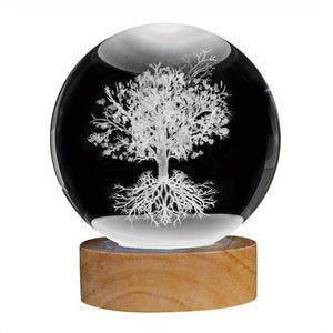 1pc Tree Of Life Crystal Ball Colour Little Night Light, Decorative Birthday And Holiday Gifts, 3D Laser Engraved Glass Plant Life Tree Sphe