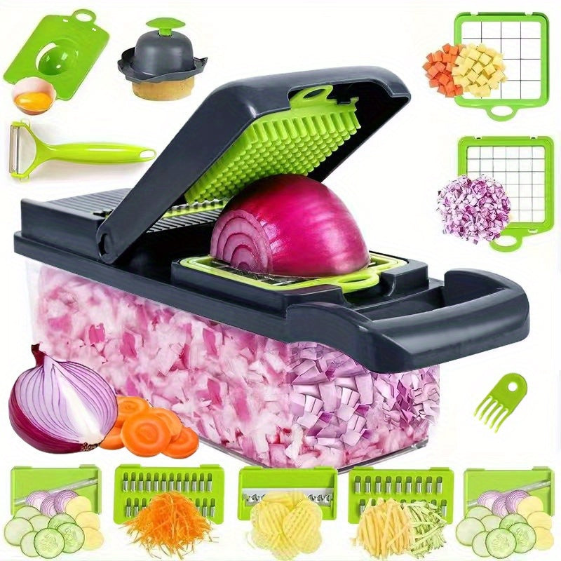 5/6/14/16/22pcs/set, Vegetable Chopper, Multifunctional Fruit Slicer, Manual Food Grater, Vegetable Slicer, Cutter With Container, Onion Min