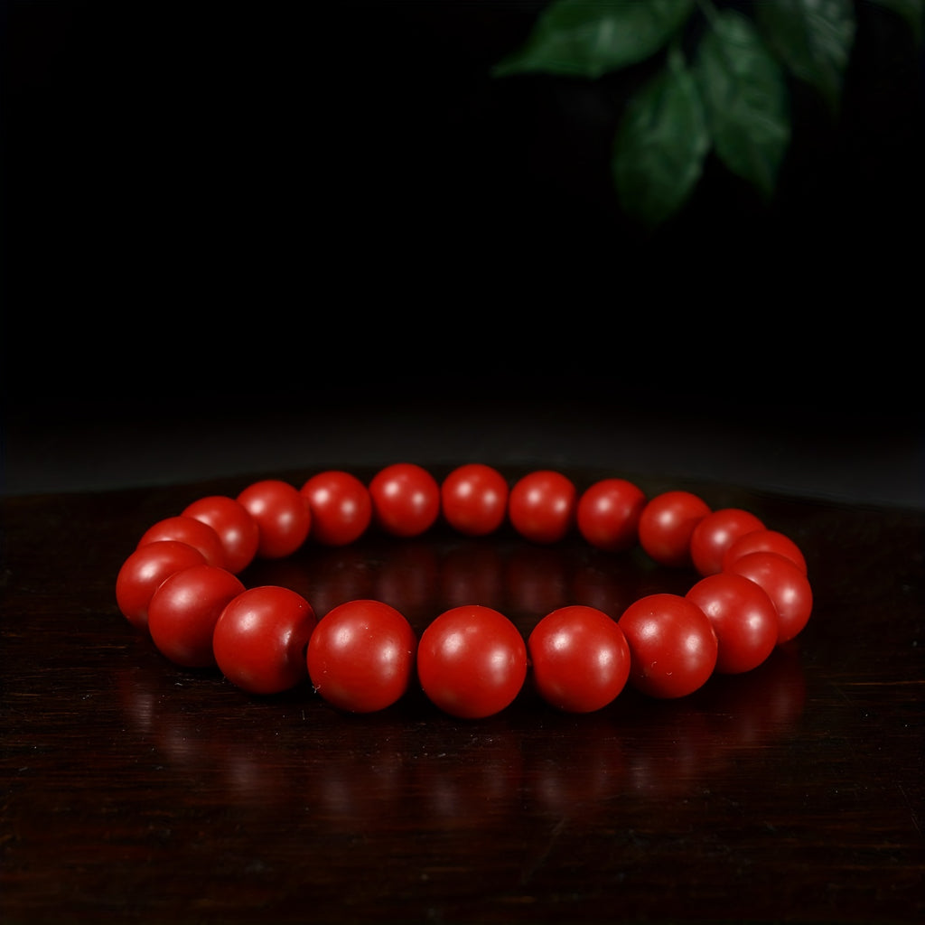 1pc Natural Ore Cinnabar Red Sand Beaded Bracelet Simple Ethnic Style Bracelet Good Luck Bracelet