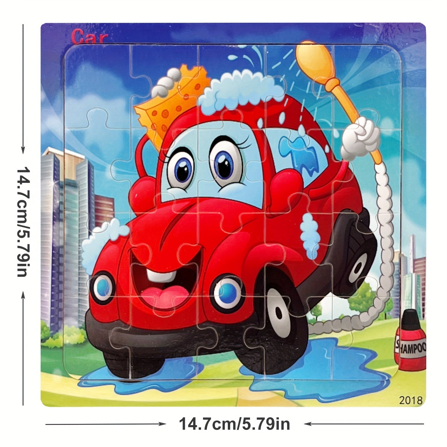 5.79in/14.7cm 20pcs/pack Wooden Puzzle Cartoon Animals Car Letter Number Pattern Jigsaw Puzzles Game, Kids Educational Learning Toys For Chi