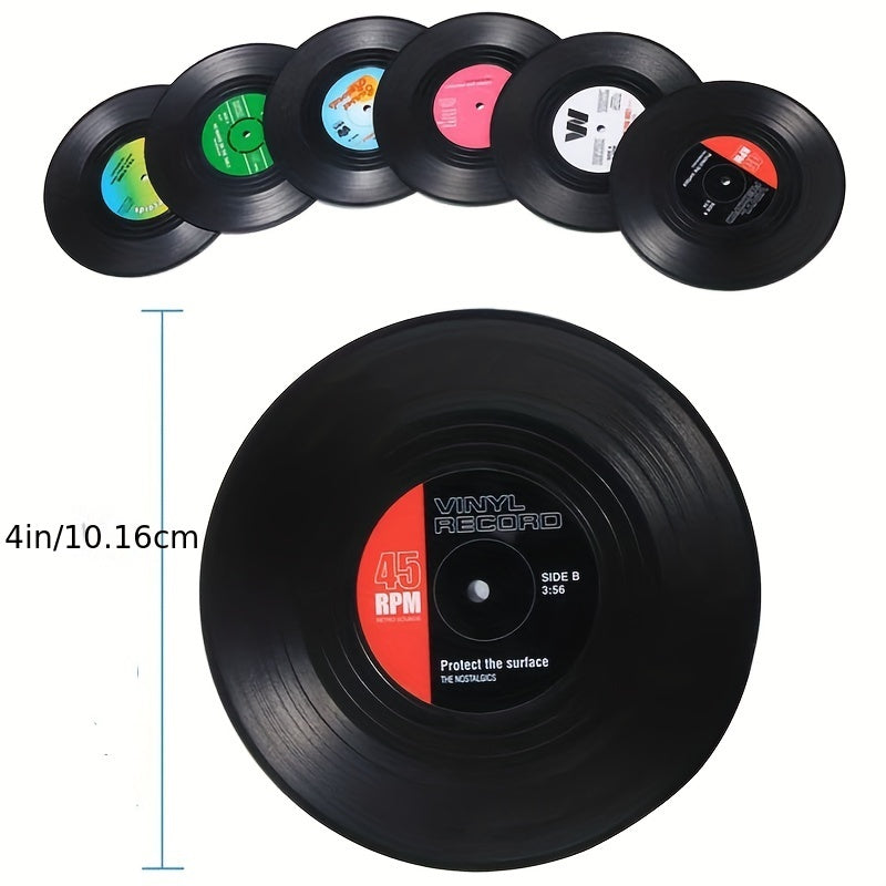 6pcs, Coasters, Vinyl Record Coasters, Creative Retro Classic Nostalgic American Rock CD Non-slip Insulation Pads, Heat Insulation Table Mat