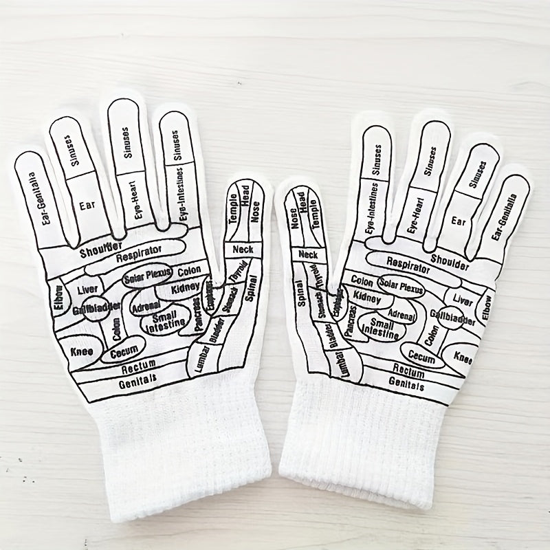 1 Dual Finger Pressure Reflexology Gloves, Hand Spa Reflexology Tool, Massage Hand Spa Reflexology Tool with English Acupuncture Points Chart for Men And Women Chinese Medicine Joints Muscle Soothing, Hand Drawing Acupuncture Guide, Massage Tool