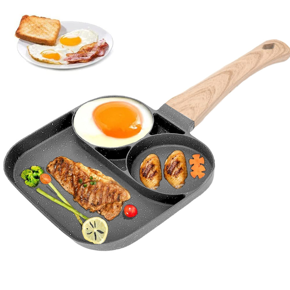 1pc Egg & Hamburger Frying Pan, Non-Stick Egg Pancake Maker With Wooden Handle For Induction Cooker And Gas Stove - Perfect For Eggs, Burger