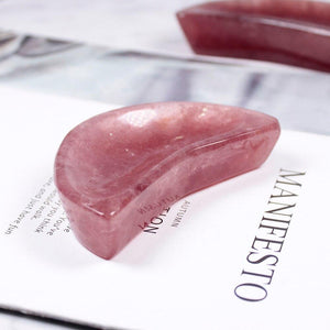 1pcs  Natural Strawberry Quartz  Moon Shape Crystal Bowl Hand Carved Rough Stone Healing Gemstone Home Decor