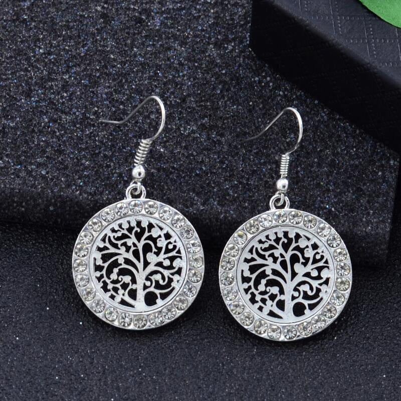 Tree of Life Inlaid Zircon Drop Dangle Earrings Personality Ladies Charm Crystal Jewelry 1Pair