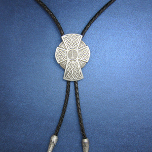 Metal Western Silver Celtic Ornamentn Black Leather Rope Necklace Poirot Tie US Local Shipping