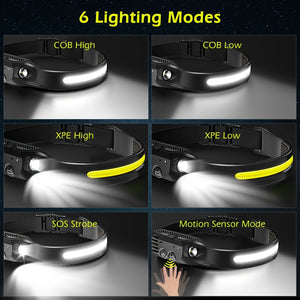 2/5pcs Led Sensor Headlamps, USB Rechargeable 18650 Built-in Battery Powerful Headlight For Outdoor Camping Fishing