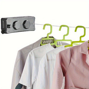 [Popular Choice] Adjustable 5.1m Stainless Steel Retractable Double Line Clothesline - Durable Indoor Invisible Roll-Up Drying Rope with Ant