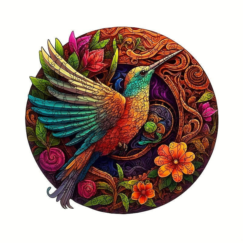 Hummingbird Disc Wooden Colorful Jigsaw Puzzle, Alien Shape Animal Jigsaw Puzzle, Adult Stress Relief Super Difficult Educational Toys, Birt