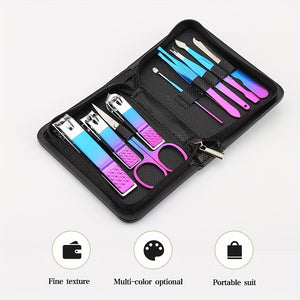 Manicure Set, Stainless Steel Gradient Professional Pedicure Kit Nail Scissors Grooming Kit With Travel Case