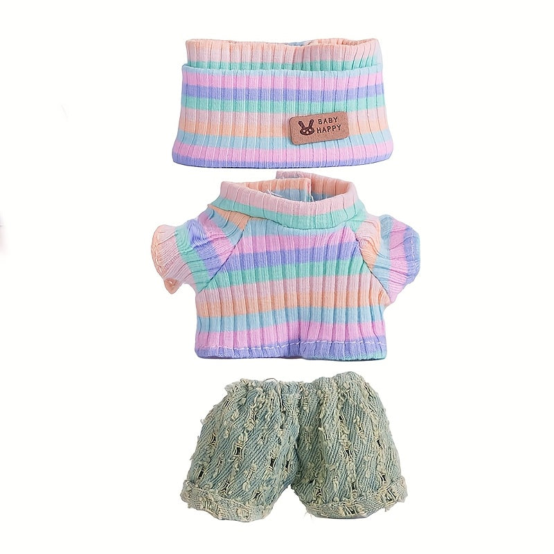 17cm Labubu Doll Clothes For With 3 Outfits - Stylish Fisherman Hat & Sweaters & Pants Or Skirt Set For 17cm Dolls, Adorable BuLabu Accessories For Play & Display (Not Included Shoes & Doll)