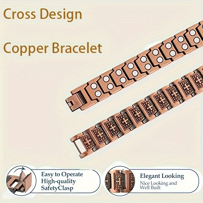 1pc Cross Copper Bracelets For Healing, 99.99% Pure Copper, Cross Bracelet For Men Relieve Arthritis And Carpal Tunnel Migraine Tennis Elbow