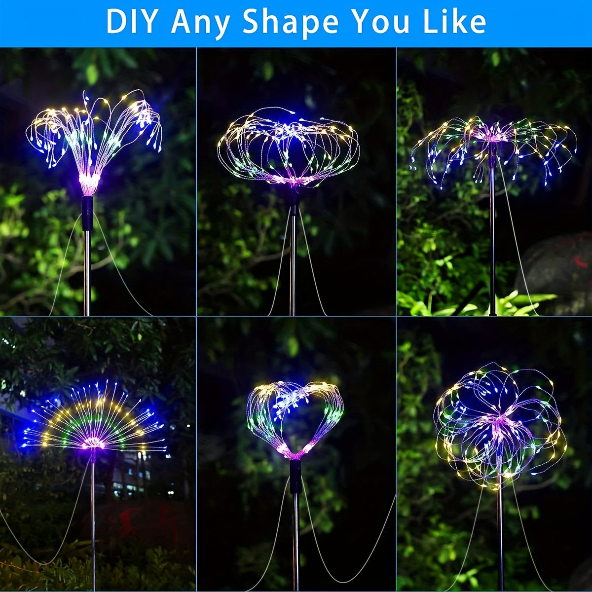 4pcs Solar Led Fireworks Lights, 8 Modes, Outdoor Waterproof Solar Garden Fireworks Lights, Starburst Stake Lights, Yard Balcony, Pathway La