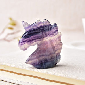 1PC Natural Fluorite Unicorn Figurine Hand Made Carving Crystal Polished Quartz Healing Stone Home DIY Decoration Gem Gift