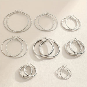 8 Pairs Set Of Hoop Earrings Alloy Jewelry Elegant Simple Style For Women Girls Daily Wear Delicate Set Gifts