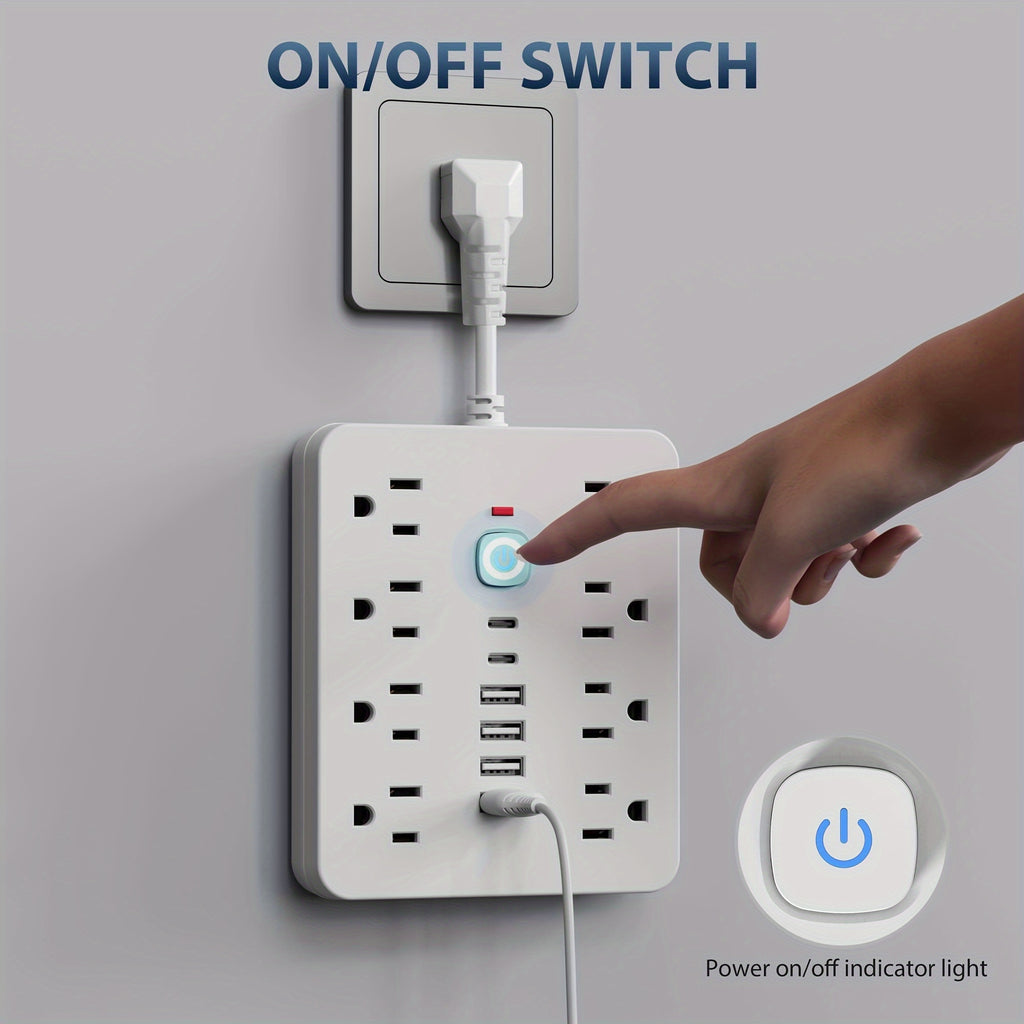 14-in-1 Power Strip with Surge Protection and One-Touch Control Switch - 4 Spacious AC Outlets with 6 USB Ports (including 2 Type-C) - Wall-