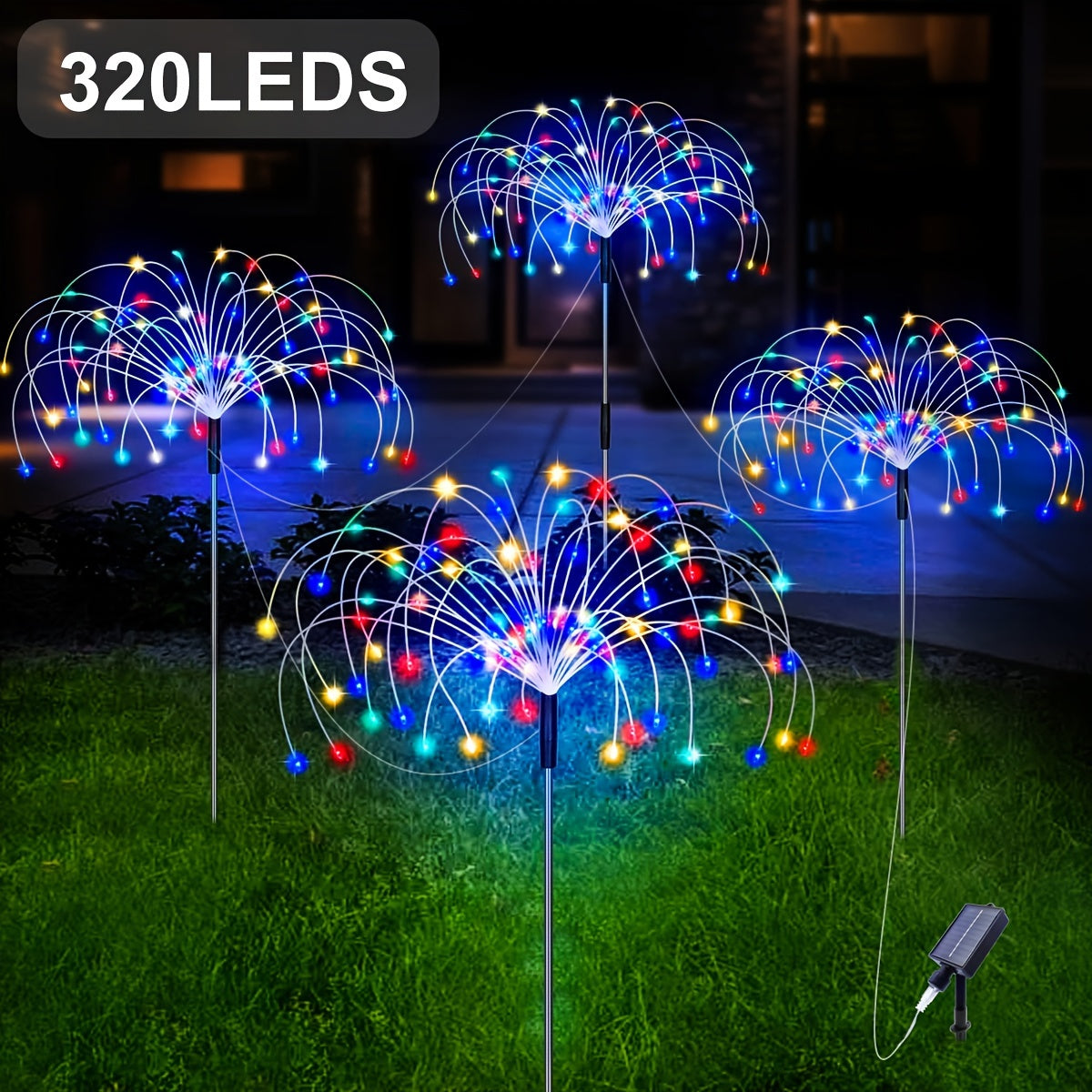 4pcs Solar Led Fireworks Lights, 8 Modes, Outdoor Waterproof Solar Garden Fireworks Lights, Starburst Stake Lights, Yard Balcony, Pathway La