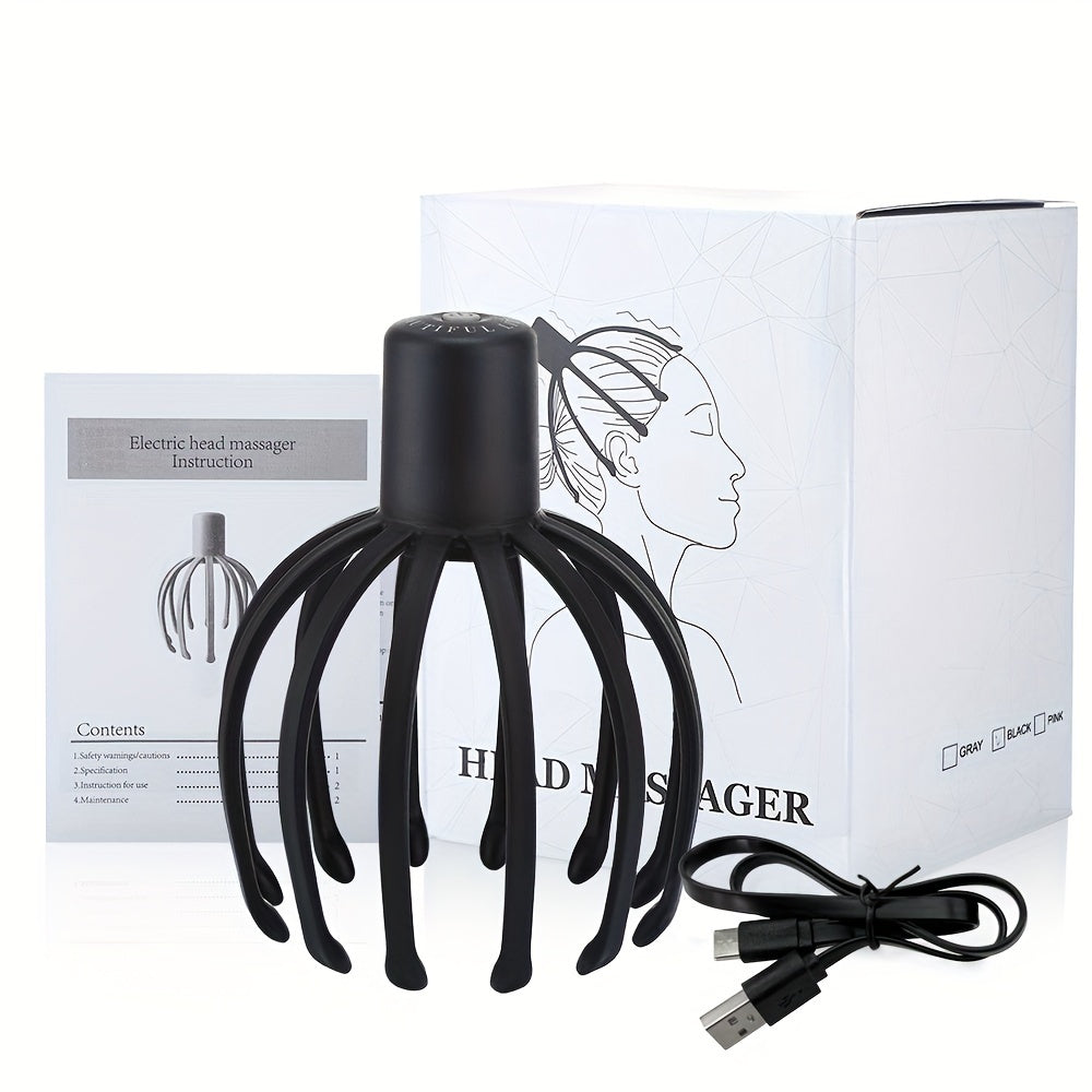 Professional Electric Claw Massager, 3-Level Intensity, USB Rechargeable Lithium Battery, Unscented, for Head Massage - Black