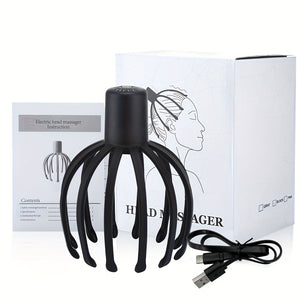 Professional Electric Claw Massager, 3-Level Intensity, USB Rechargeable Lithium Battery, Unscented, for Head Massage - Black