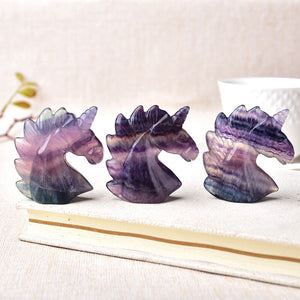 1PC Natural Fluorite Unicorn Figurine Hand Made Carving Crystal Polished Quartz Healing Stone Home DIY Decoration Gem Gift