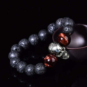 Natural Lava Bracelet Reiki Style Skull Fashion Chakra Crystal Beads Men Women