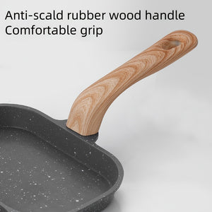 Versatile Non-Stick Aluminum Alloy Frying Pan, Dual Compartment for Eggs & Toast - Rust-Resistant with Wooden Handles, Perfect for Gas & Ind