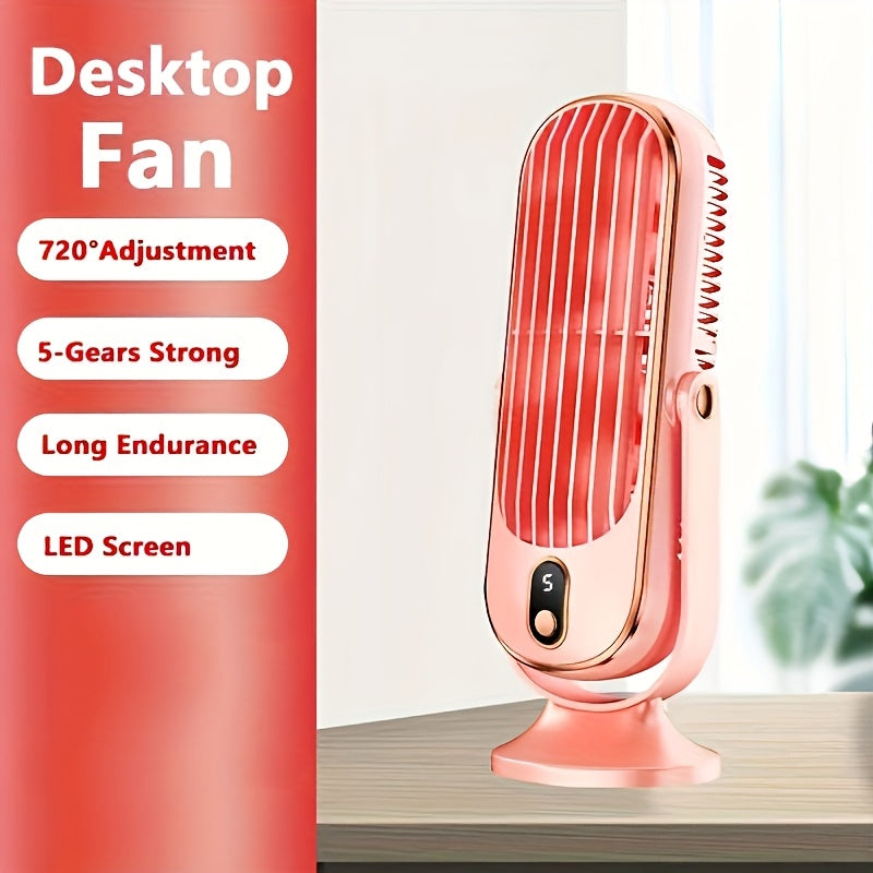 JKUOO Portable USB Desk Fan with 720° Swivel Head - High-Velocity, 5 Speeds, Rechargeable Lithium Battery, Indoor/Outdoor Use, Ideal for Off