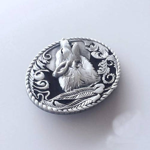 Western Men Zinc alloy Leather Belt Buckle Wolf Wildlife Oval Shape Pattern US Local Shipping