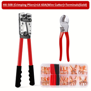 1pc/1set Battery Cable Lug Crimping Tool Kit With Cable Cutter And Copper Lugs Assortment Kit With Heat Shrink Tubing, Wire Crimper For 6-50