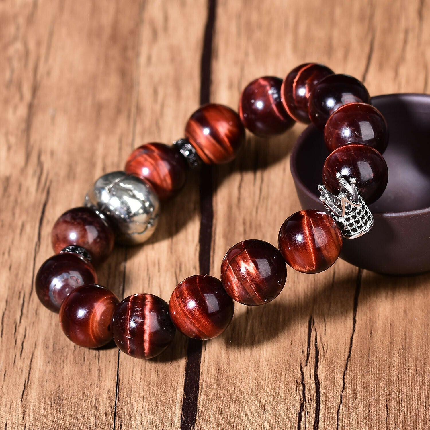 Natural Red Tigers Eye Bracelet Reiki Style Skull Fashion Chakra Crystal Beads