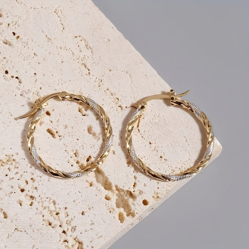 Elegant 14K Gold-Plated Twisted Hoop Earrings - Zinc Alloy, Perfect for Casual Attire & Gifts