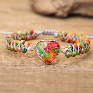 New Natural Stone Colorful Braided Adjustable Bracelet With A Colorful Heart Pendant, Accessories Gift For Boyfriends / Girlfriends